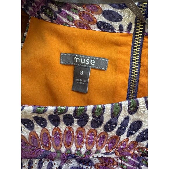 Muse Women’s Shift Dress Multicolor Embroidered Boho Cocktail Party Size 8 - Picture 5 of 8